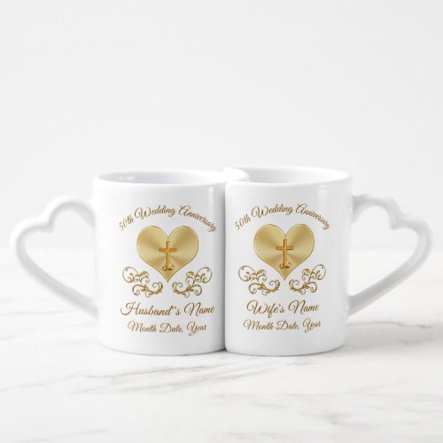 Christian 50th Anniversary Gifts Personalized Coffee Mug Set