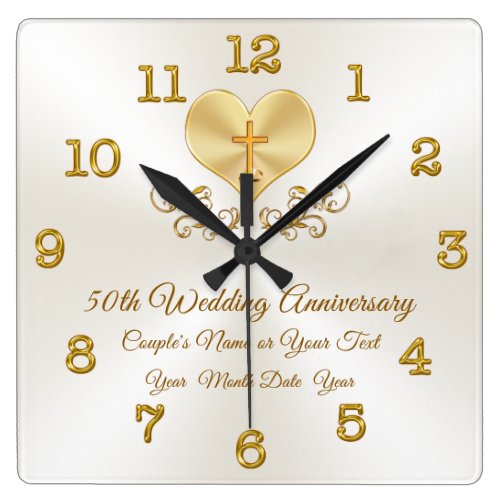 Christian 50th Anniversary Gifts, Personalized Square Wall Clock