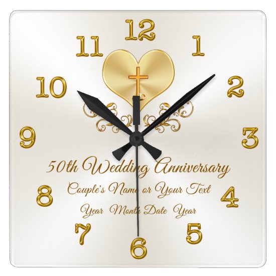 Christian 50th Anniversary Gifts Personalized Square Wall Clock