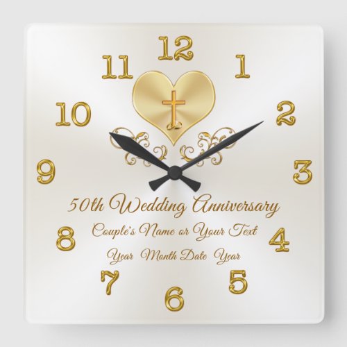 Christian 50th Anniversary Gifts Personalized Square Wall Clock