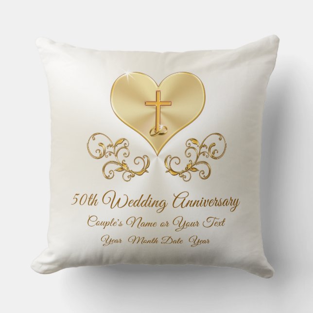 Christian 50th Anniversary Pillow, Personalized Throw Pillow (Front)