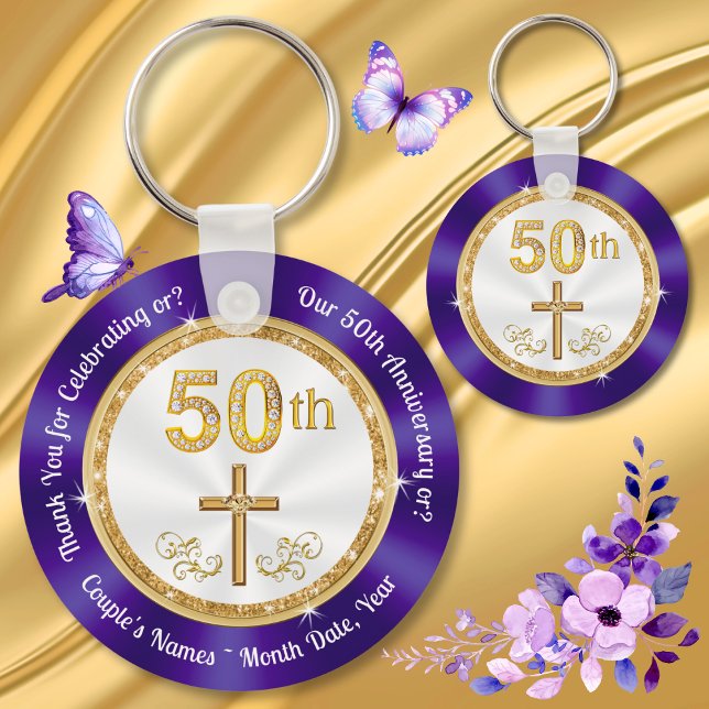 Christian, 50th Wedding Anniversary Favor Ideas,  Keychain (50th Wedding Anniversary Favor Ideas. 50th wedding anniversary favors for guests. Golden anniversary)