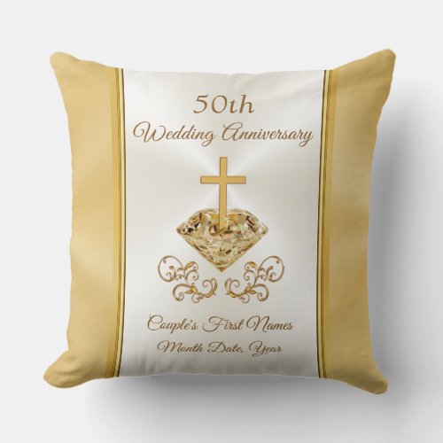 Christian 50th Wedding Anniversary Gifts Golden Throw Pillow