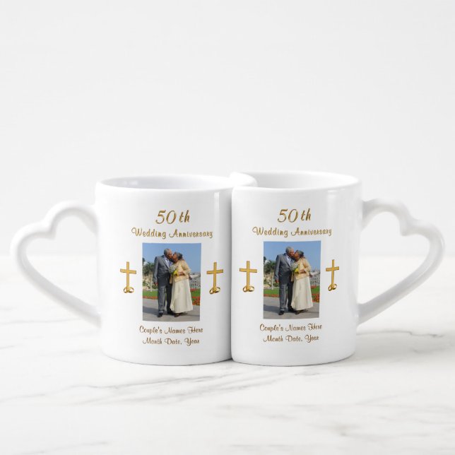 Christian 50th Wedding Anniversary Gifts, PHOTO Coffee Mug Set (Front Nesting)
