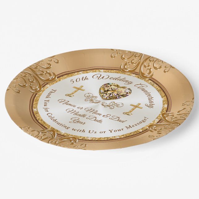 Christian, 50th Wedding Anniversary Paper Plates (Angled)