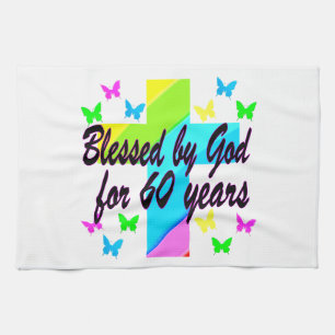 CHRISTIAN 60 BIRTHDAY CROSS DESIGN TOWEL