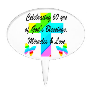 CHRISTIAN 60TH BIRTHDAY CROSS AND BUTTERFLY DESIGN CAKE TOPPER