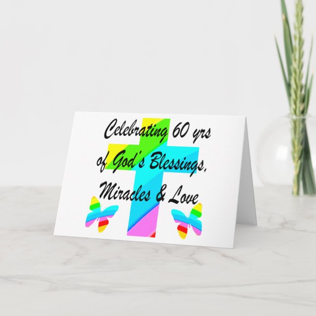 CHRISTIAN 60TH BIRTHDAY CROSS AND BUTTERFLY DESIGN CARD (Front)