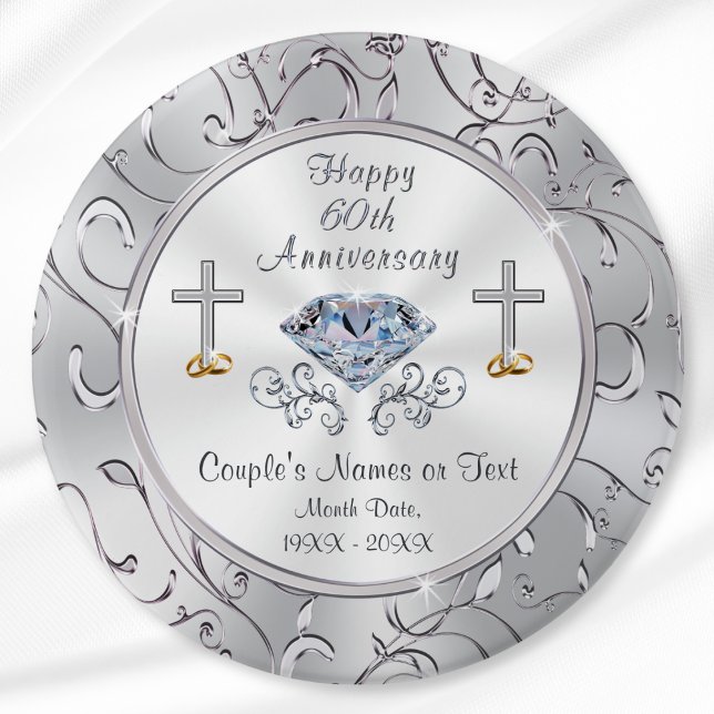 Christian 60th Wedding Anniversary Party Favors Button (Cheap 60th anniversary party favors. Custom, 60th anniversary party. Diamond Anniversary favors.)