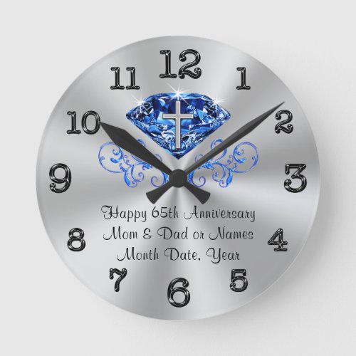 Christian 65th Anniversary Gifts Parents Friends Round Clock