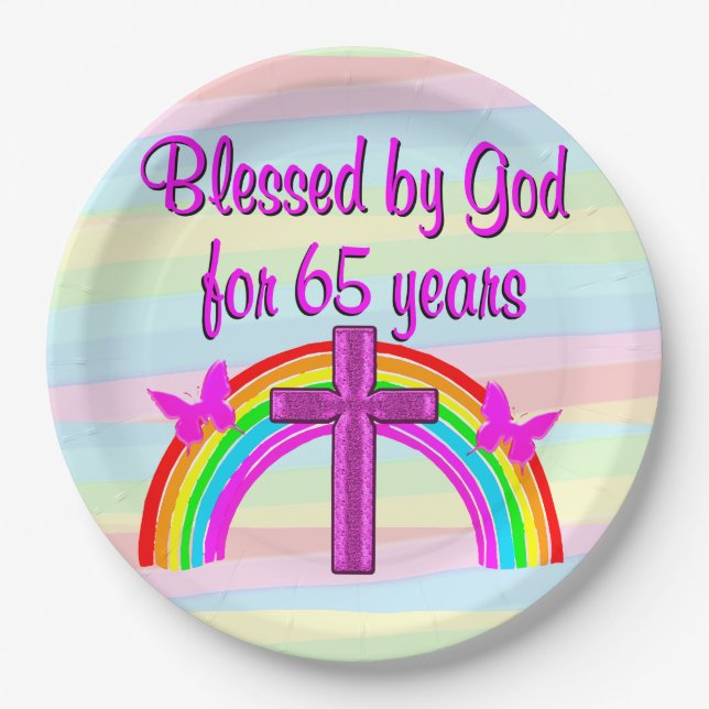 CHRISTIAN 65TH BIRTHDAY PARTY PAPER PLATES (Front)