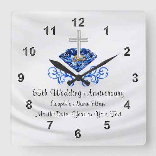 Christian 65th Wedding Anniversary Gifts Square Wall Clock