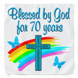 CHRISTIAN 70TH BIRTHDAY CROSS AND RAINBOWS BANDANA