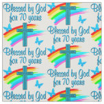 CHRISTIAN 70TH BIRTHDAY CROSS AND RAINBOWS FABRIC