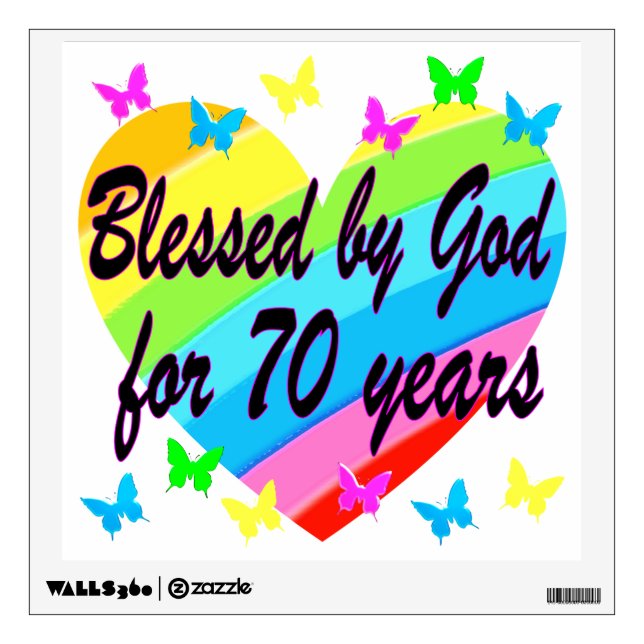 CHRISTIAN 70TH BIRTHDAY HEART DESIGN WALL STICKER (Front)