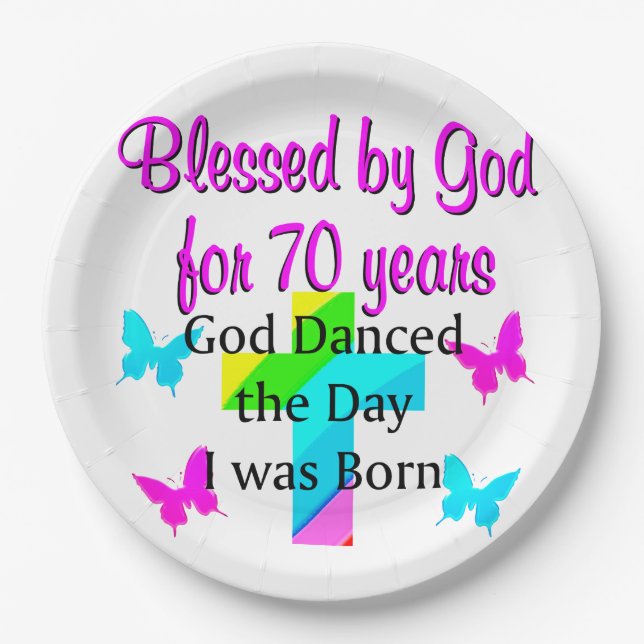 CHRISTIAN 70TH BIRTHDAY PAPER PLATES (Front)