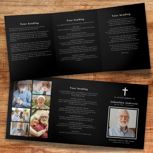 Christian 7_Photo Black  White Modern Funeral Tri_Fold Program