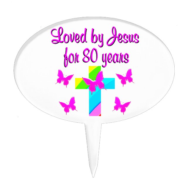 CHRISTIAN 80TH BIRTHDAY CROSS DESIGN CAKE TOPPER (Front)