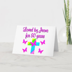 CHRISTIAN 80TH BIRTHDAY CROSS DESIGN CARD