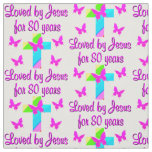 CHRISTIAN 80TH BIRTHDAY CROSS DESIGN FABRIC