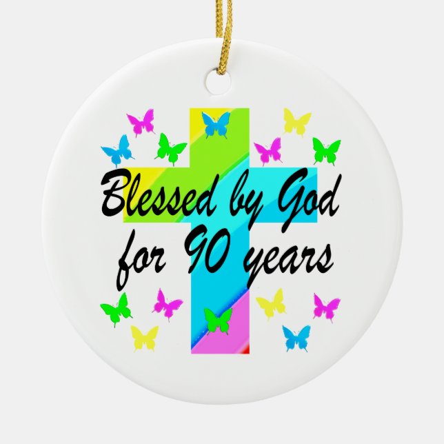 CHRISTIAN 90TH BIRTHDAY PRAYER DESIGN CERAMIC ORNAMENT (Front)