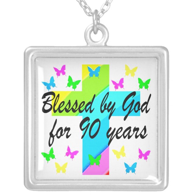 CHRISTIAN 90TH BIRTHDAY PRAYER DESIGN SILVER PLATED NECKLACE (Front)