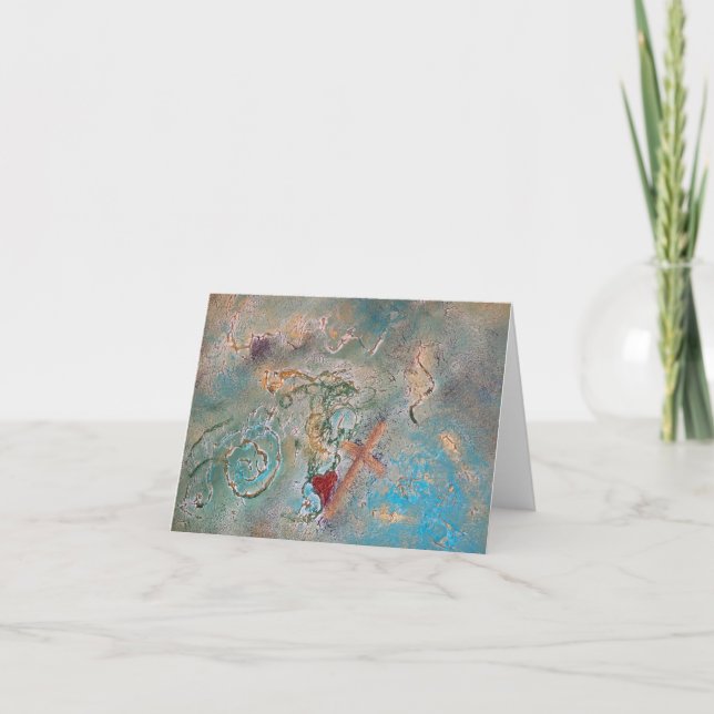 Christian Abstract Cross and Heart Note Card (Front)