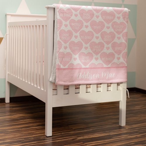Christian Affirmation Hearts Pink Personalized Baby Blanket