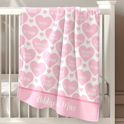 Christian Affirmation Hearts Pink Personalized Baby Blanket