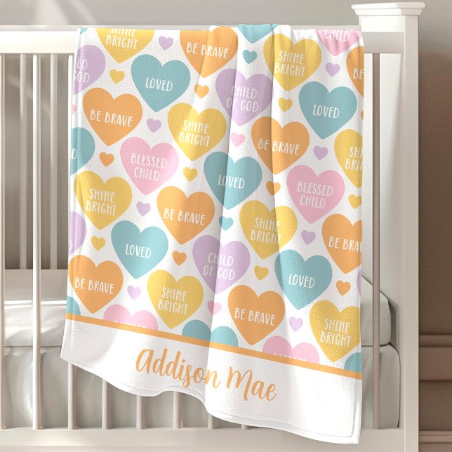Christian Affirmation Hearts Rainbow Personalized Baby Blanket (Creator Uploaded)