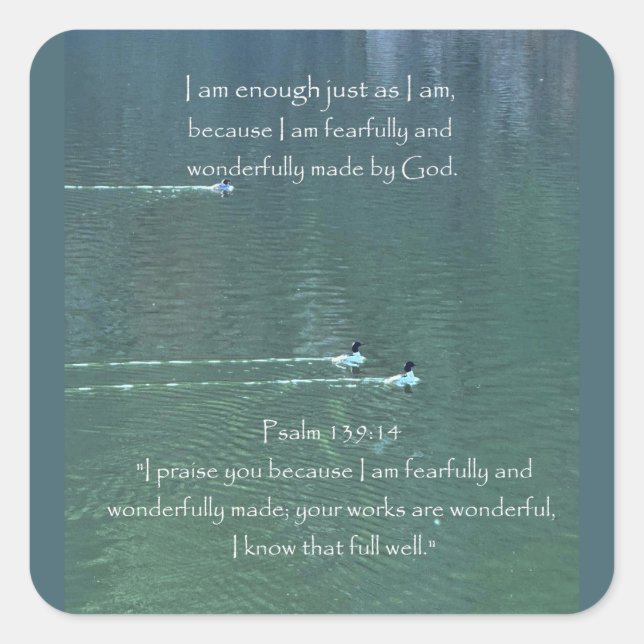 Christian Affirmation Quote & Corresponding Bible  Square Sticker (Front)