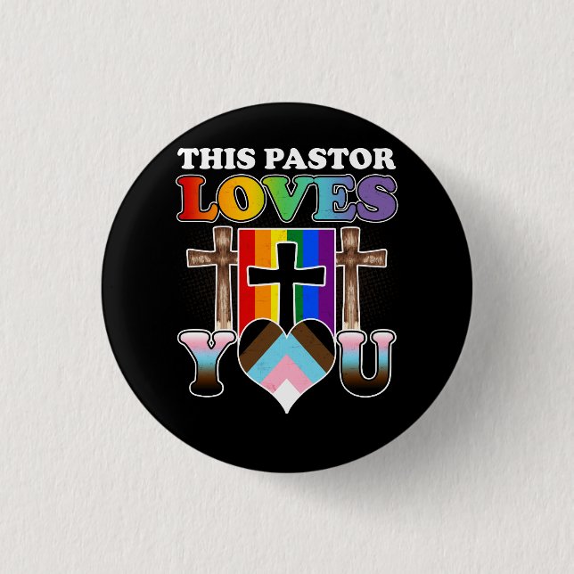 Christian Ally Inclusive Pride Clergy This Pastor  Button (Front)