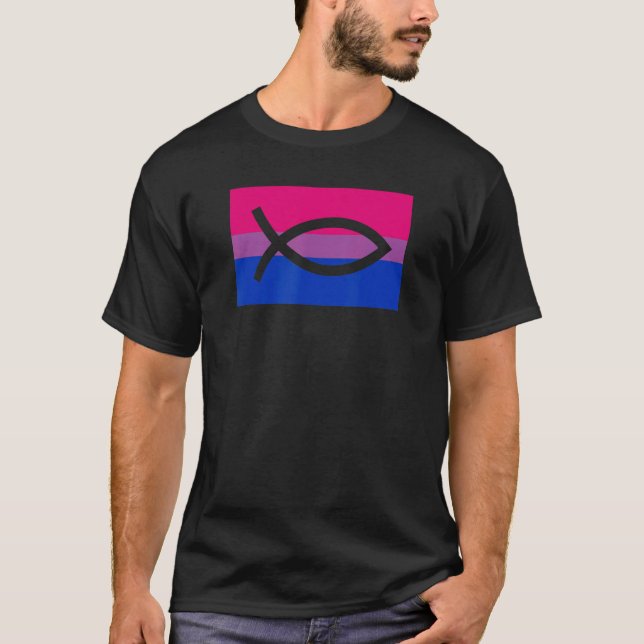 Christian Ally Jesus Fish Gay Bisexual Pride Flag  T-Shirt (Front)