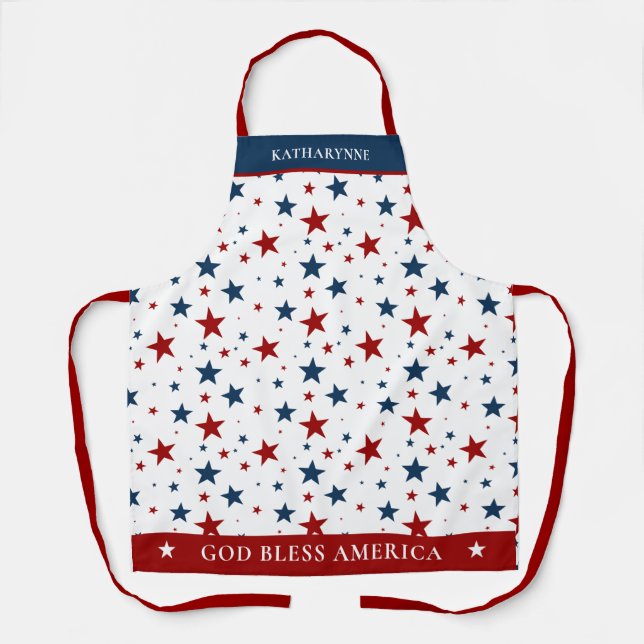 Christian America Patriotic Red White Blue Stars Apron (Front)