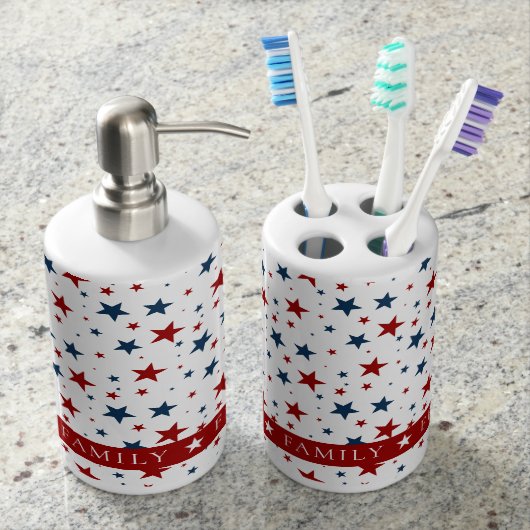 Christian America Patriotic Red White Blue Stars Bath Set (Front)