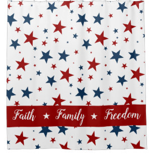 Christian America Patriotic Red White Blue Stars Shower Curtain