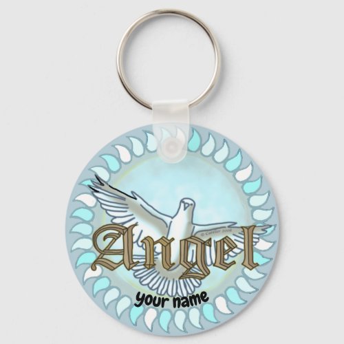 Christian  Angel Dove custom name  keychain