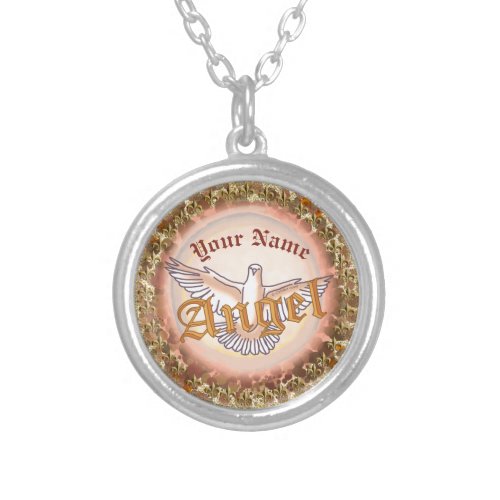 Christian angel dove custom name necklace