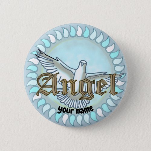 christian  Angel Dove custom name pin button