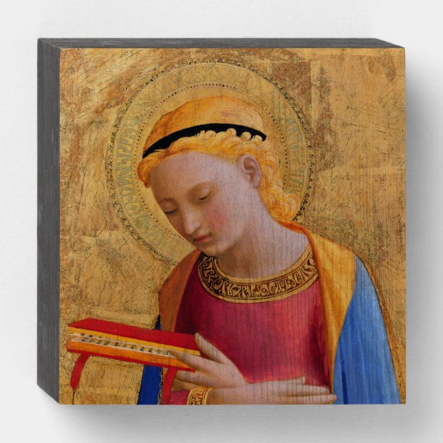 Christian Angel Figure Halo Holding Holy Book Wooden Box Sign (Front Horizontal)