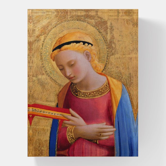 Christian Angel Figure Holy Book Pink Dress Golden Paperweight (Vertical)