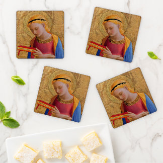 Christian Angel Golden Halo Holding Holy Book Coaster Set