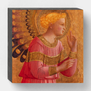 Christian Angel Golden Halo Pink Dress Wooden Box Sign