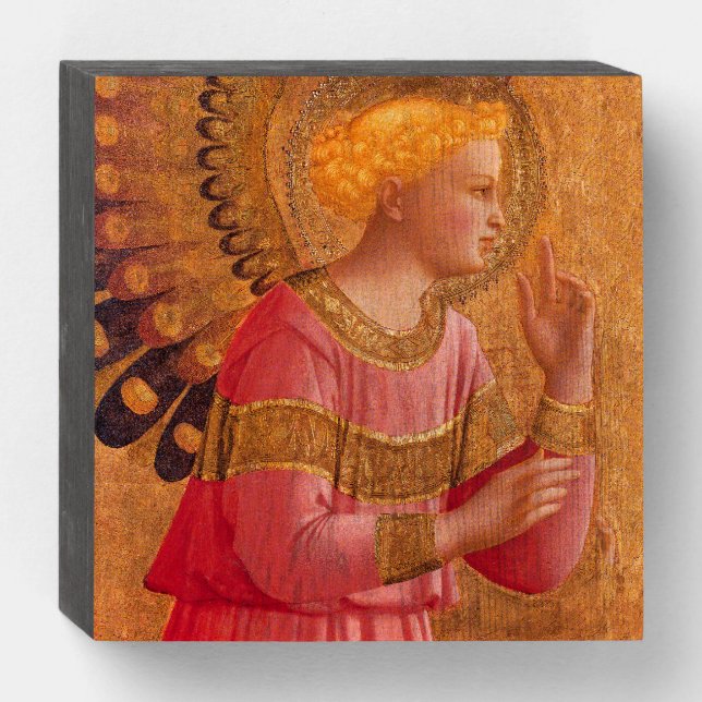 Christian Angel Golden Halo Pink Dress Wooden Box Sign (Front Horizontal)