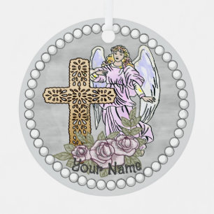 Christian Angel My Roses Cross Metal Ornament