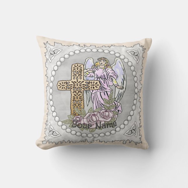 Christian Angel My Roses Cross   Throw Pillow (Front)
