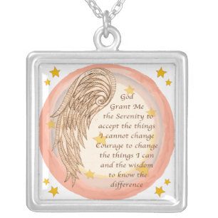 Christian Angel Serenity Prayer Silver Plated Necklace