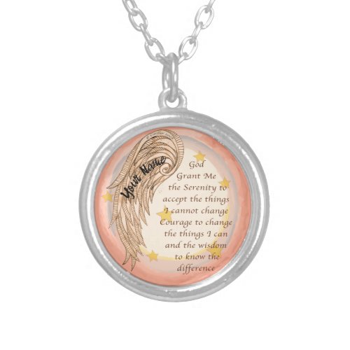 Christian Angel Serenity Prayer Silver Plated Necklace