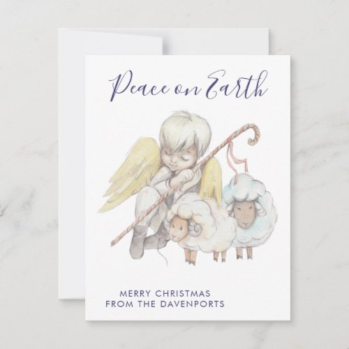 Christian Angel Shepherd with Sheep Peace on Earth Holiday Card