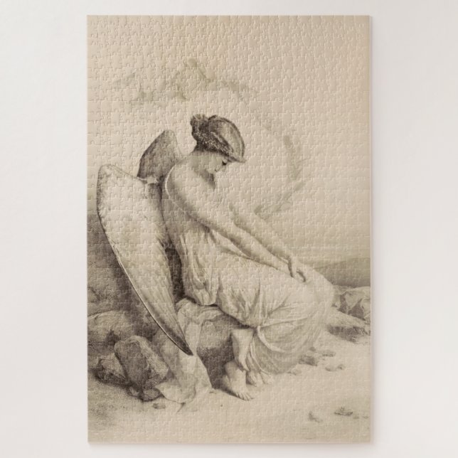 Christian angel sitting on a stone jigsaw puzzle (Vertical)